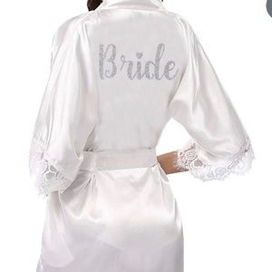 Bride Satin Robe with sash and lace (L)